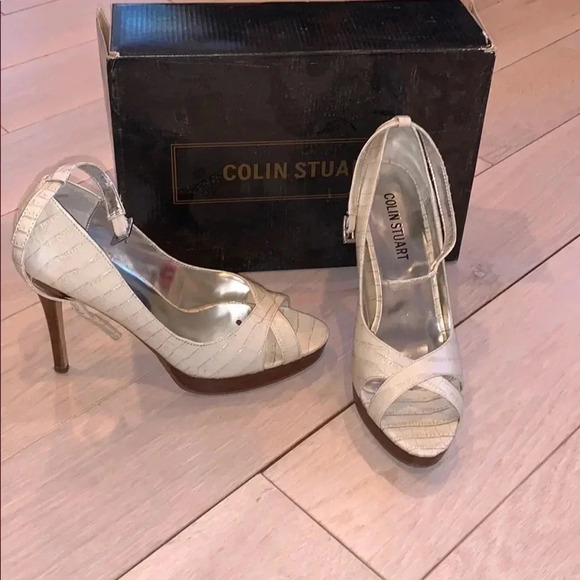 colin Stuart white croc stacked heels - Picture 3 of 4
